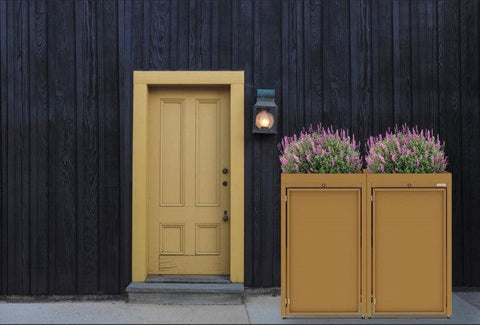 Mülltonnenbox Stahlfred mit Pflanzdach in RAL8000 Grünbraun