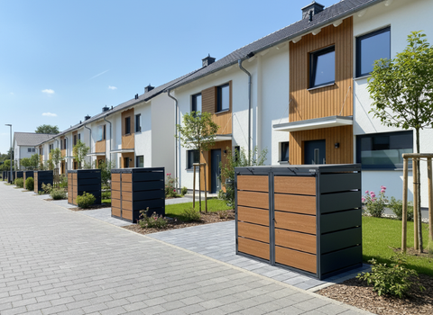 Mülltonnenbox 2er in Holzoptik Reihanhaussiedlung in Deutschland Österreich