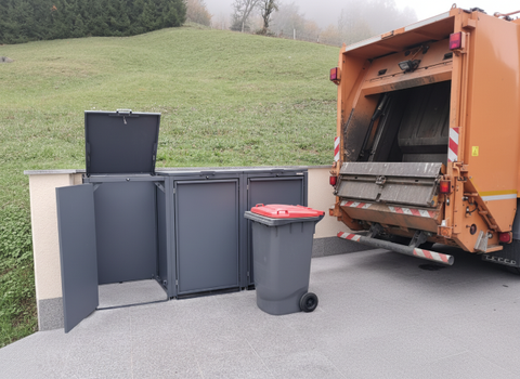 Müllabfuhr holt Mülltonne Box