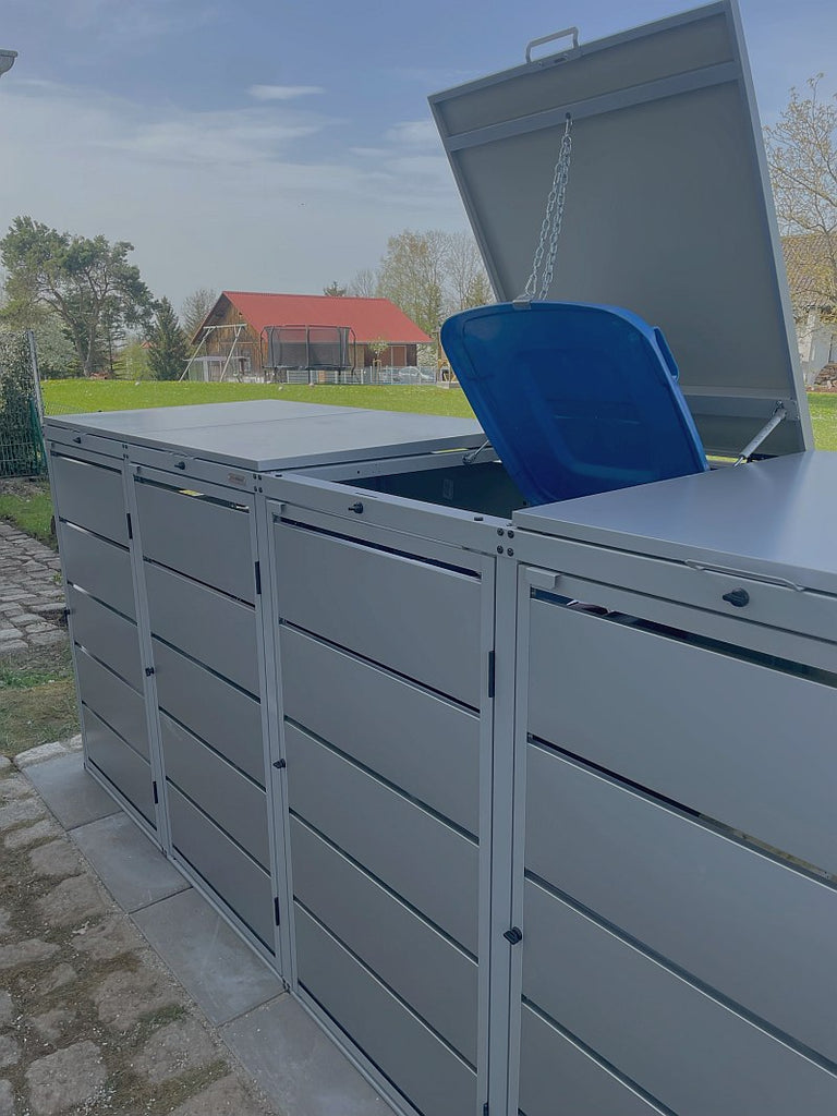 Elegantes Design trifft Nachhaltigkeit: Die Mülltonnenbox Dagobert in RAL9007 Graualuminium