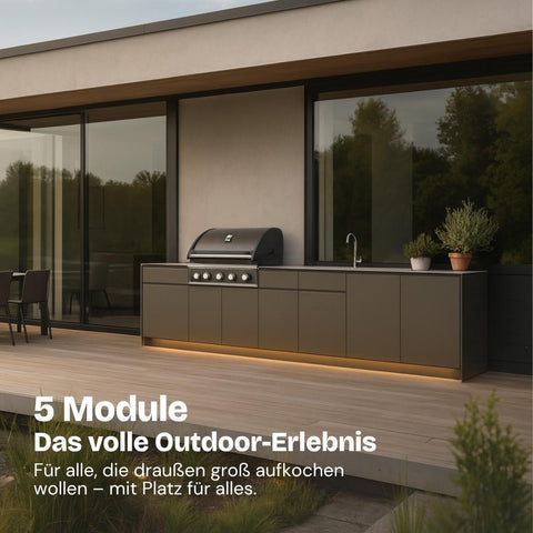 Outdoorküche Valentina (5 Module) - Spüle | Schrank | Grill | Laden | Kühlschrank