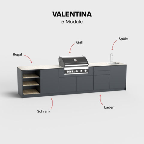 Outdoorküche Valentina (5 Module) - Regal | Schrank | Grill | Laden | Spüle