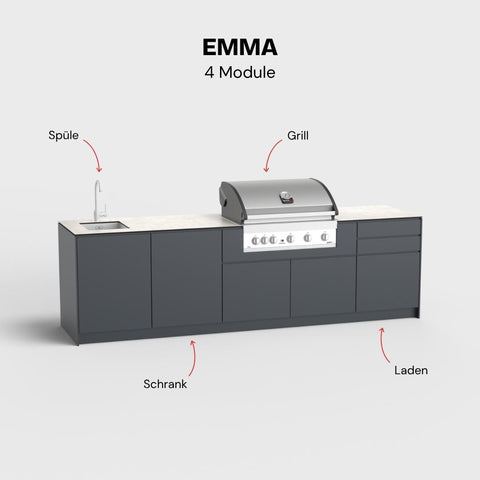 Outdoorküche Emma (4 Module) - Spüle | Schrank | Grill | Laden