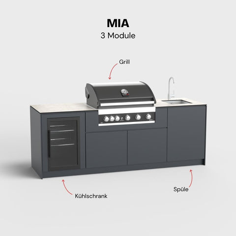 Outdoorküche Mia (3 Module) - Kühlschrank | Grill | Spüle