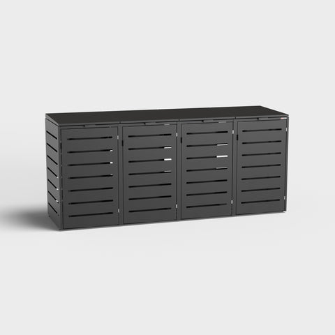 Mülltonnenbox Alubert 4 in RAL 9005 Schwarz für vier Tonnen.