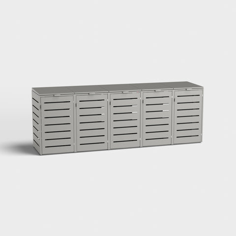 Bio Stefan Mülltonnenbox Alubert 5 RAL9007 für fünf Mülltonnen.