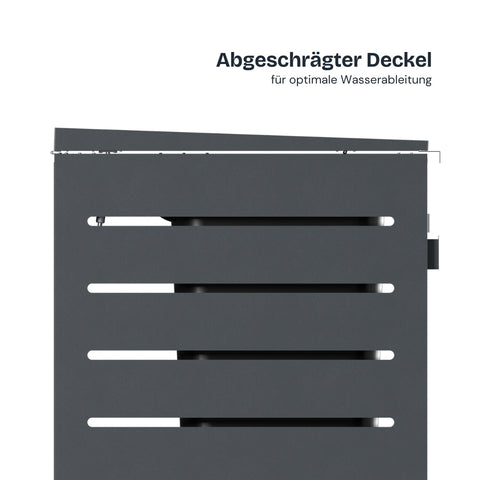 Alubert Mülltonnenbox mit abgeschrägtem Deckel für optimale Wasserableitung.