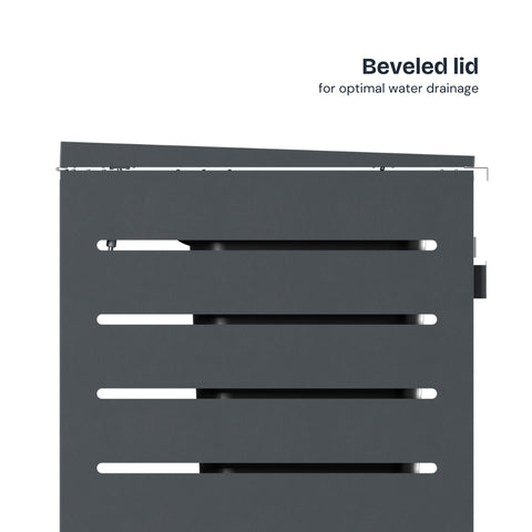 Alubert Contenitore per rifiuti con coperchio inclinato per un drenaggio ottimale dell'acqua.