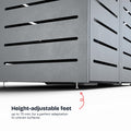 Height-adjustable feet of the Alubert waste garbage can box, for adaptation to uneven surfaces.
