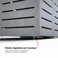 Pieds réglables en hauteur de l'abri pour poubelles Alubert , pour une adaptation aux surfaces inégales.