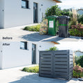 Before and after comparison of a Alubert waste garbage can box from BIO Stefan in front of a house.