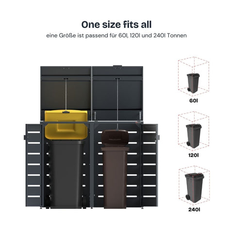 Alubert Mülltonnenbox für 60l, 120l und 240l Tonnen mit Kettenverschluss.