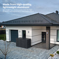 Lightweight aluminum garbage can box in front of a modern house.