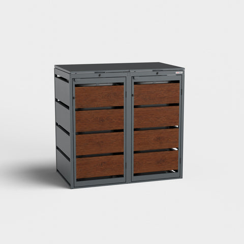 Dagobert Mülltonnenbox 2er 120 Liter Holzoptik Dunkle Eiche mit Deckel