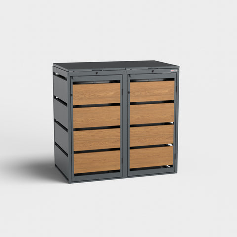 BIO Stefan Dagobert 2er Mülltonnenbox in Goldene Eiche RAL7016.