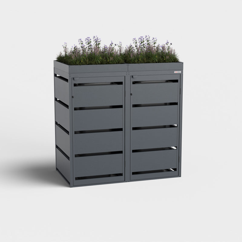 Tweevaks afvalcontainer Dagobert 120L in RAL7016 met plantendak.