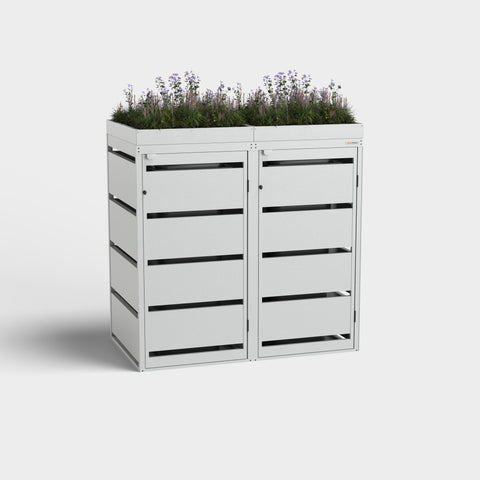 Dagobert 2er Mülltonnenbox 120L RAL7035 mit Pflanzdach.