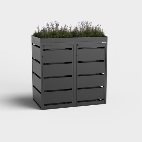 Dagobert 2er 120L Mülltonnenbox RAL9005 mit Pflanzdach.