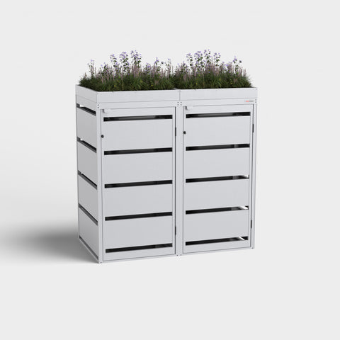 BIO Stefan 2er Mülltonnenbox Dagobert 120L mit Pflanzdach, RAL9006.