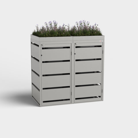 BIO Stefan Dagobert Mülltonnenbox 2er 120L mit Pflanzdach RAL9007.