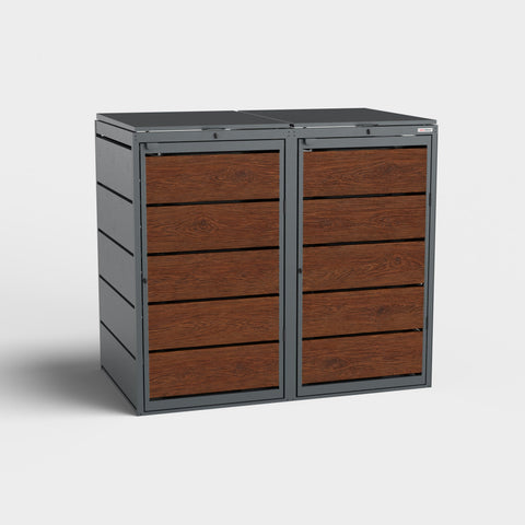 Dagobert Mülltonnenbox 2er 240 Liter Holzoptik Dunkle Eiche mit Deckel