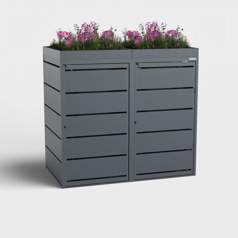 Mülltonnenbox Dagobert 2er 240L in RAL7016 mit Pflanzdach von BIO Stefan.