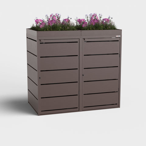 BIO Stefan Dagobert Mülltonnenbox 2er 240L mit Pflanzdach in RAL8017.