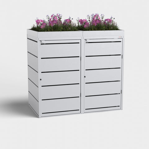 Mülltonnenbox Dagobert 2er 240L RAL9006 mit Pflanzdach.
