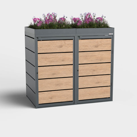 Dagobert Mülltonnenbox 2er 240 Liter Holzoptik Winchester mit Pflanzdach
