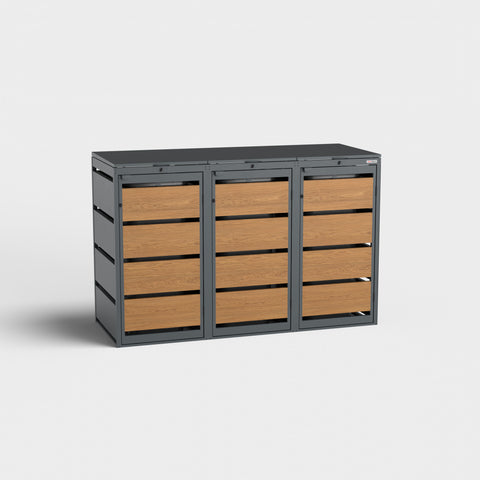 Mülltonnenbox Dagobert 3er 120L in Goldene Eiche RAL7016 von BIO Stefan.