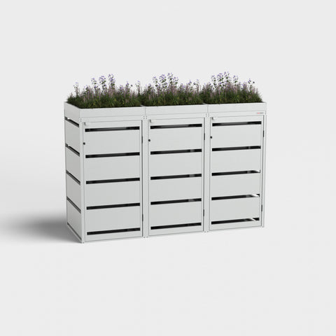 Mülltonnenbox Dagobert 3er 120L RAL7035 mit Pflanzdach.