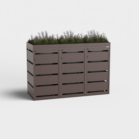 Dagobert Mülltonnenbox 3er 120L in RAL8017 mit Pflanzdach.