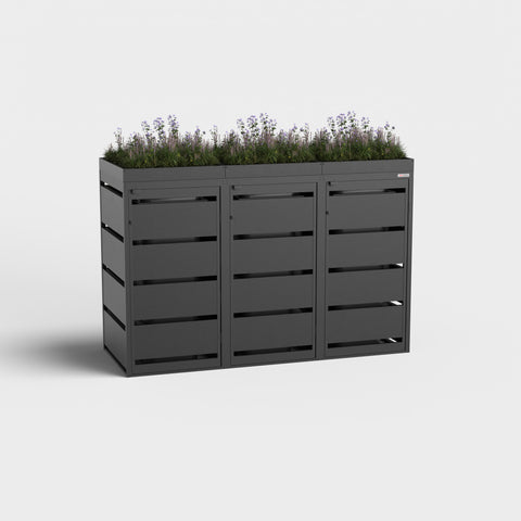 Dagobert Mülltonnenbox 3er 120L RAL9005 mit Pflanzdach.