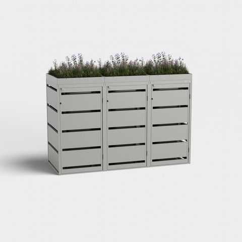 Mülltonnenbox Dagobert 3er 120L RAL9007 mit Pflanzdach.