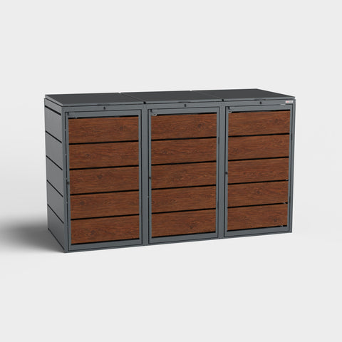 Dagobert Mülltonnenbox 3er 240 Liter Holzoptik Dunkle Eiche mit Deckel