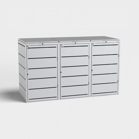 Mülltonnenbox Dagobert 3er, 240L, in silberner Farbe RAL9006.