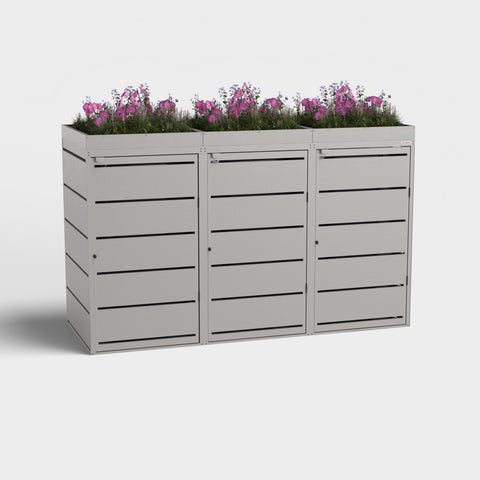 Dagobert Mülltonnenbox 3er 240L mit Pflanzdach in RAL9007.