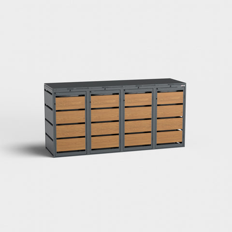 Mülltonnenbox Dagobert 4er 120L in goldener Eiche RAL7016.