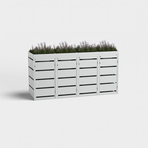 Mülltonnenbox Dagobert 4er 120L RAL7035 mit Pflanzdach, von BIO Stefan.