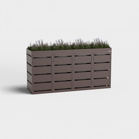 BIO Stefan Dagobert Mülltonnenbox 4er 120L mit Pflanzdach in Braun.