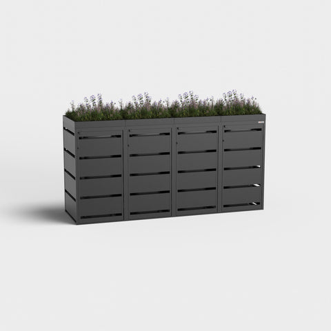Mülltonnenbox Dagobert 4er 120L RAL9005 mit Pflanzdach.