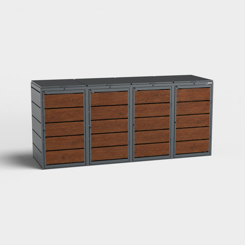 Dagobert Mülltonnenbox 4er 240 Liter Holzoptik Dunkle Eiche mit Deckel