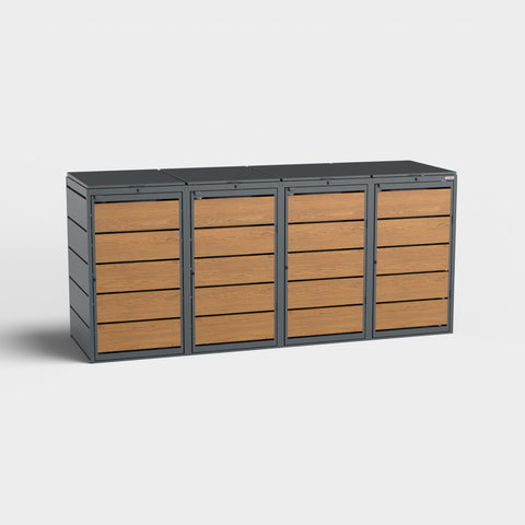 BIO Stefan Mülltonnenbox Dagobert 4er, Golden Eiche, RAL 7016.