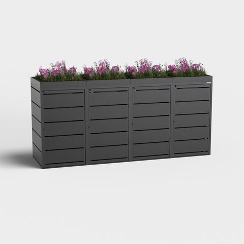 Mülltonnenbox Dagobert 4er 240L mit Pflanzdach RAL9005.
