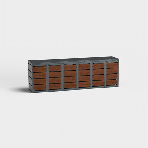 Dagobert Mülltonnenbox 6er 120 Liter Holzoptik Dunkle Eiche mit Deckel