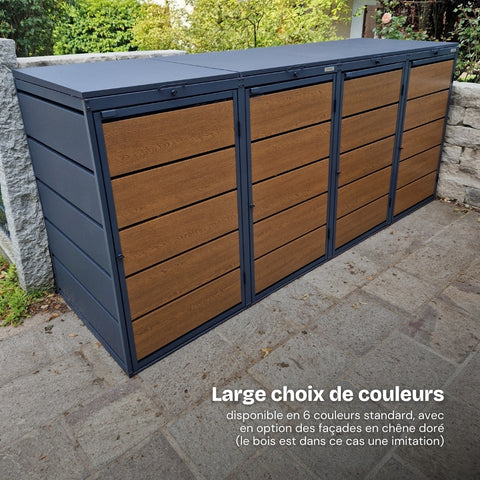 Dagobert Box pour poubelles en anthracite avec décor bois, différentes couleurs disponibles.