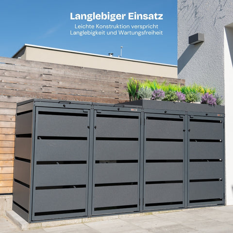 Mülltonnenbox Dagobert von BIO Stefan, langlebig und wartungsfrei, mit Pflanzendach.