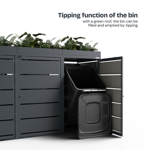 Dagobert Garbage can box with tilt function and green roof.