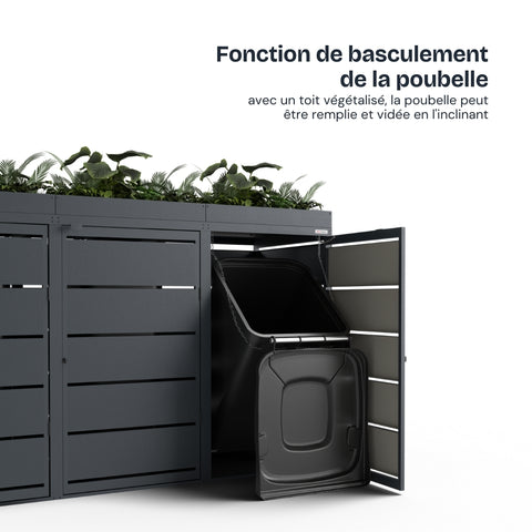 Dagobert Abri pour poubelles avec fonction de basculement et toit végétalisé.