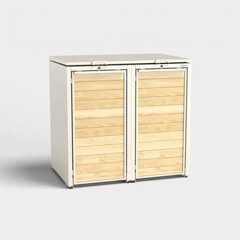 Skraldespandsskab Holzmichl 2 i RAL9001 med trælook og to døre.